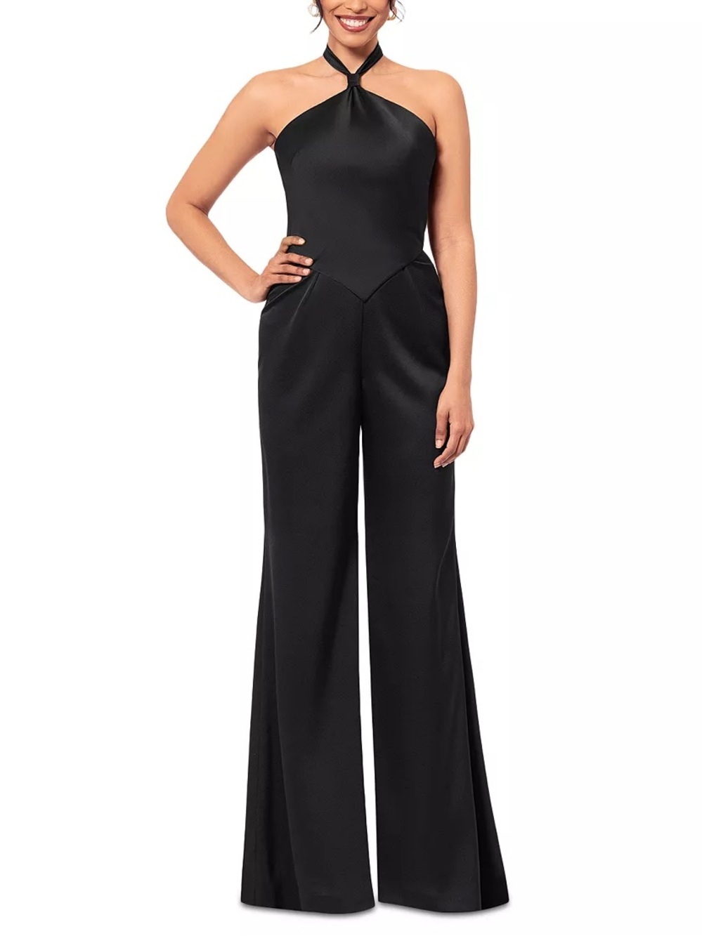 Aqua Halter Wide Leg Satin Jumpsuit